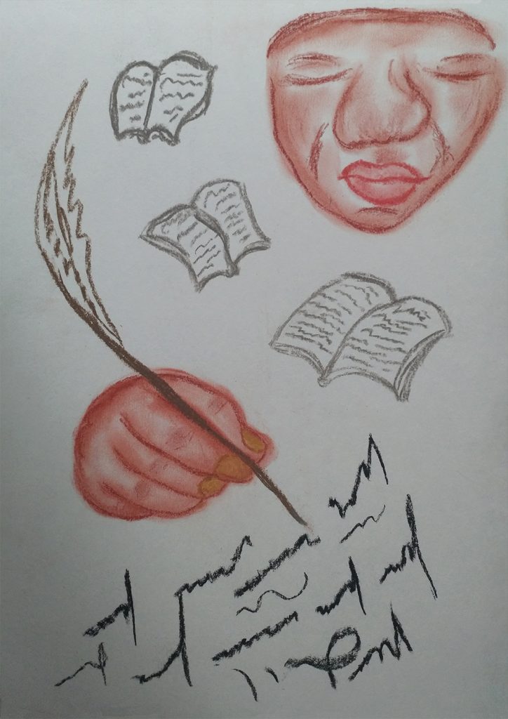 A writer in search of thoughts - Soft pastel drqwing by Viktoriya Mikhaylova 2021