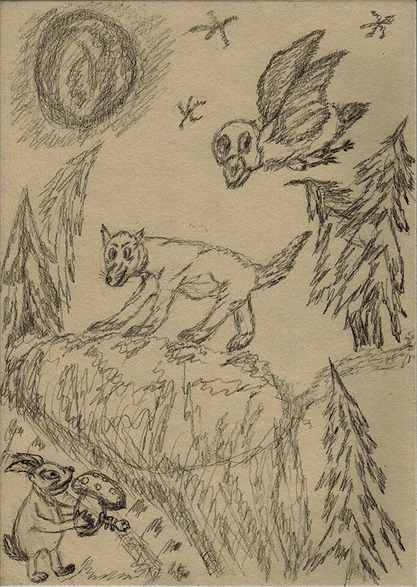 Pencil drawing 'In the Fabulous Forest' by Viktoriya Mikhaylova, depicting a whimsical forest scene.