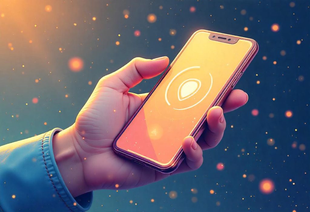 The user holds a mobile phone in his hand