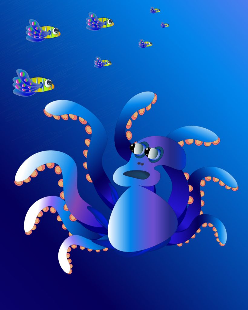 Digital illustration by Viktoriya Mikhaylova of an octopus from the bottom of the ocean.