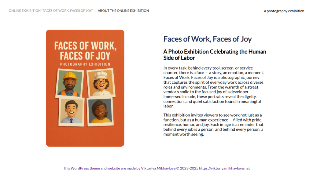 Online photography exhibition named Faces of Work Faces of Joy - About Page