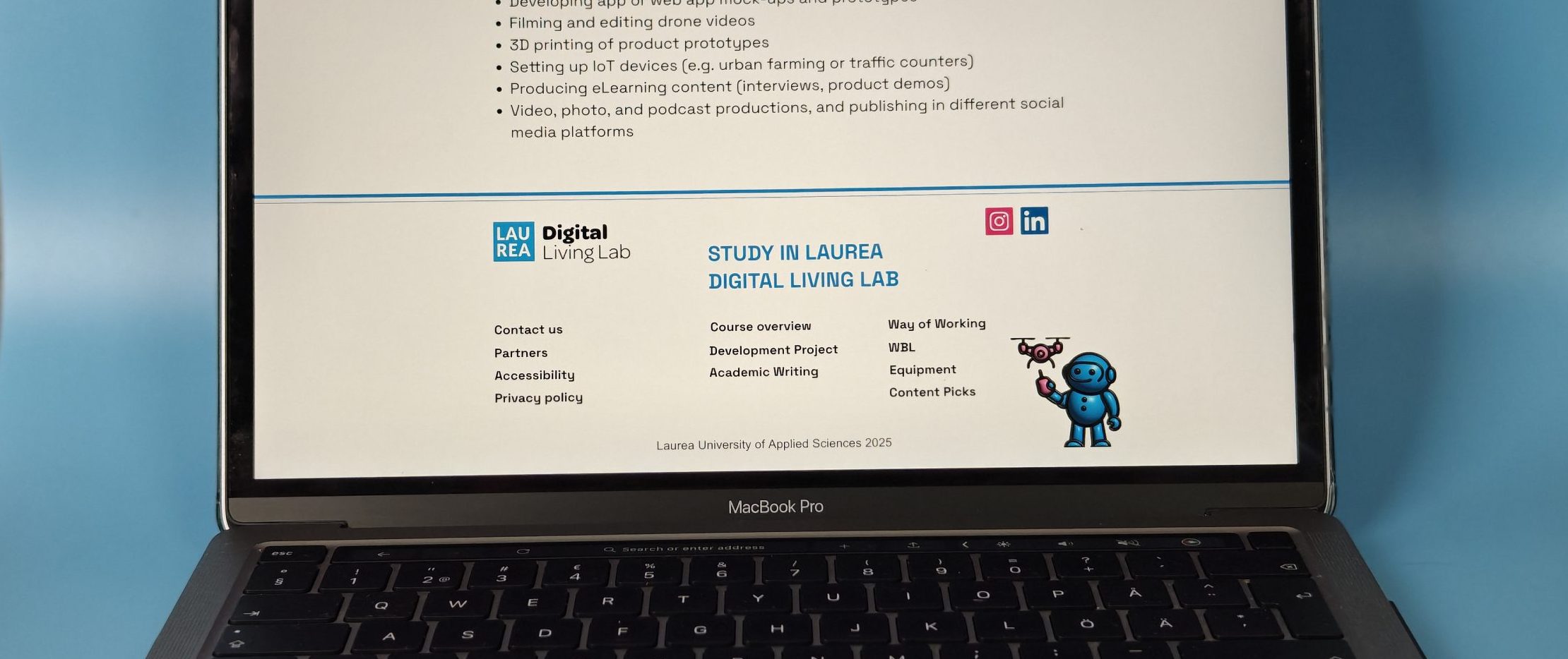 Laurea Digital Living Lab Website Footer on Page on Desktop