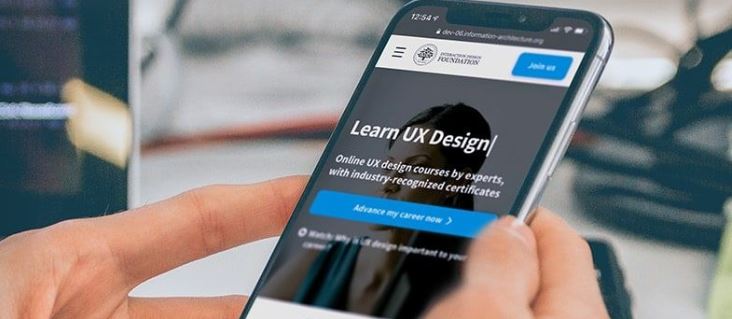 Interaction Design Foundation (IxDF) site on mobile