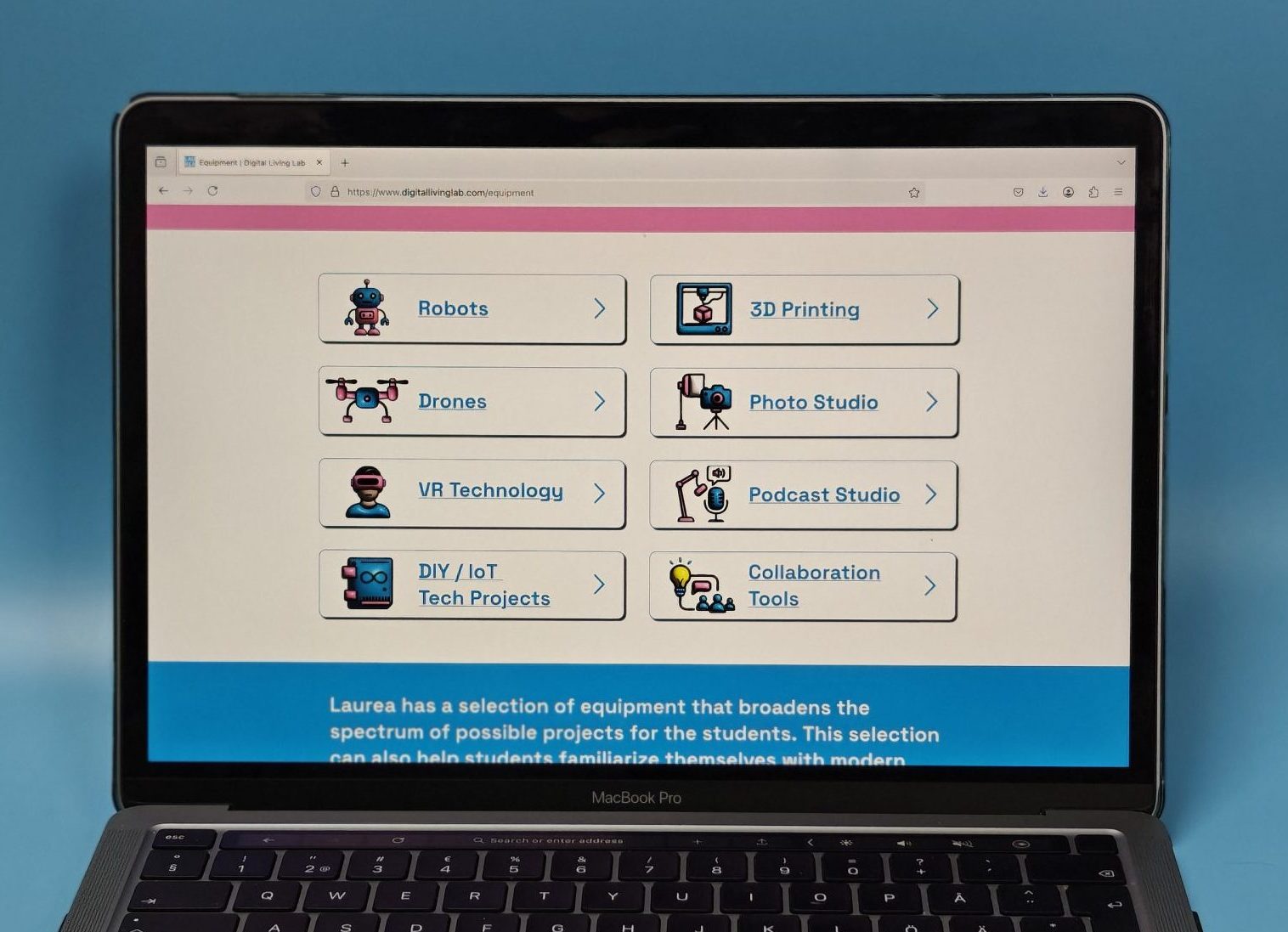 Laurea Digital Living Lab Website Equipment Page on Desktop