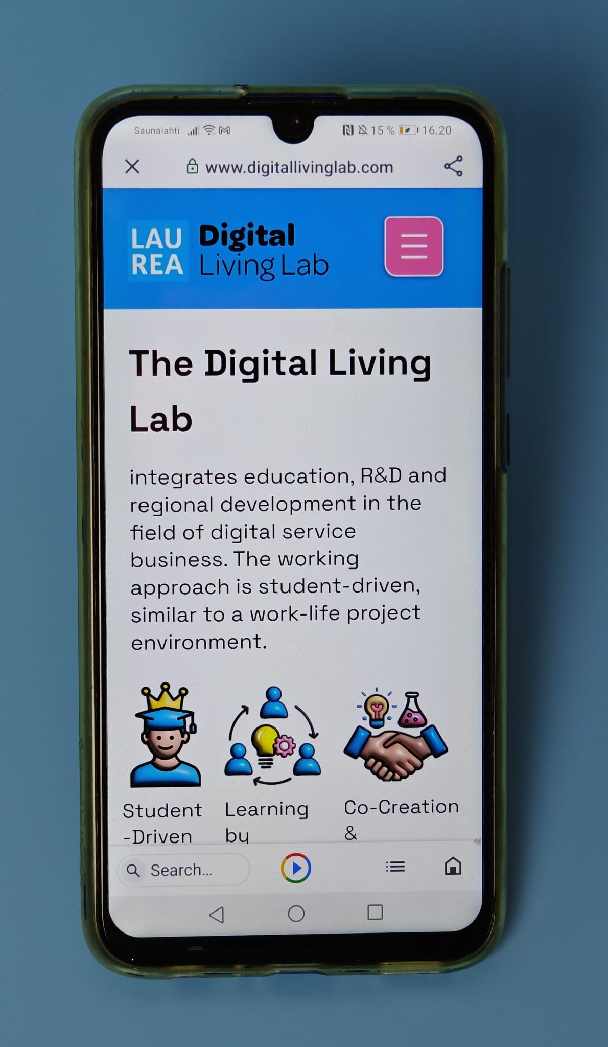 Laurea Digital Living Lab Website Home Page on Mobile