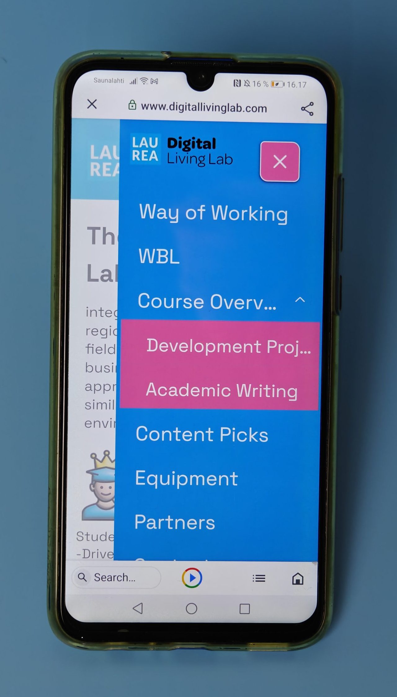 Laurea Digital Living Lab Website Mobile Menu